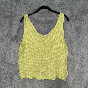 JANE + DELANCEY Women's Green Gingham V-Neck Tank Top Size XL